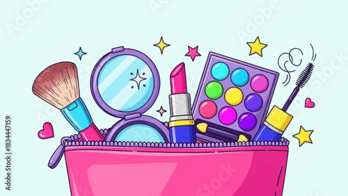 Charming cosmetic bag with beauty products assortment perfect for style and fashion content