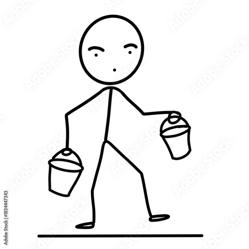 a drawing of a person lifting two buckets filled with water in his left and right hands