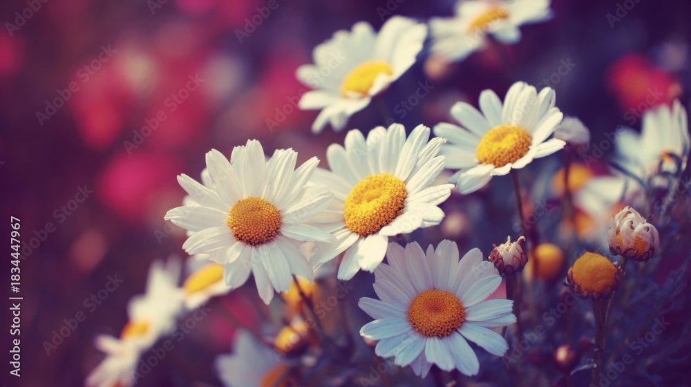 Fototapeta premium Lush Daisies Blooming with Freshness in a Field of Color and Sunlight, Creating a Delicate and Vibrant Floral Display
