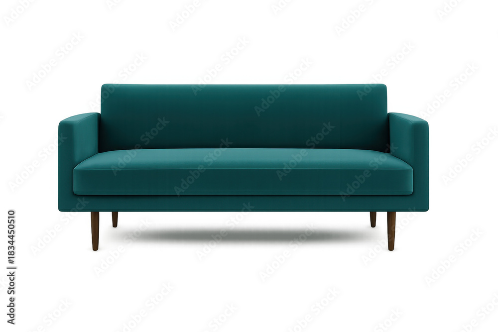 Naklejka premium Teal modern sofa providing comfort and style, isolated with a transparent background for interior design projects
