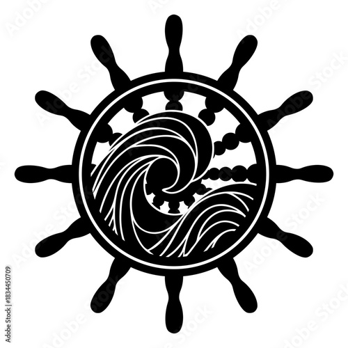 Ship steering wheel with wave inside