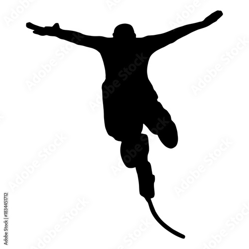 Bungee jumping man from behind silhouette
