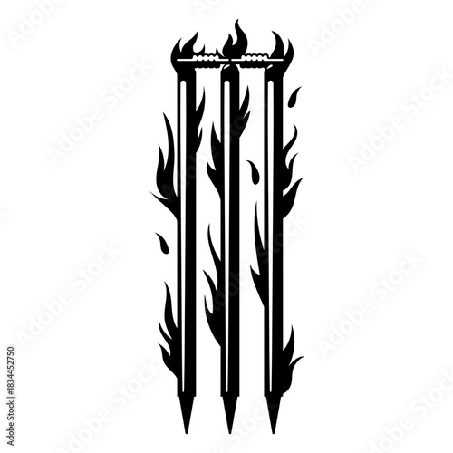 Cricket wicket with fire filled stroke