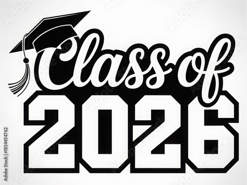 Class of 2026 graduation design featuring a graduation cap and bold typography perfect for invitations and announcements