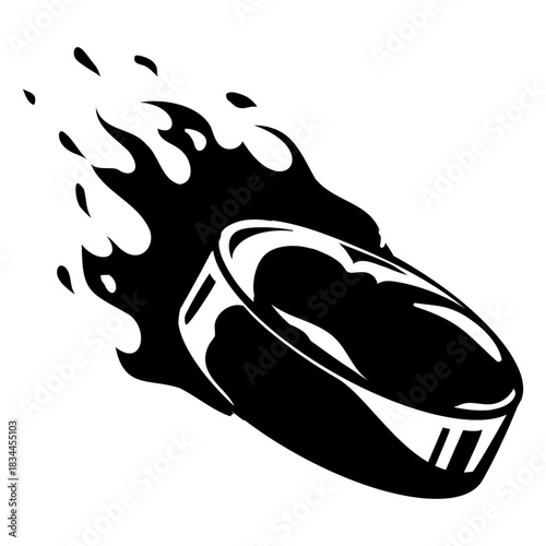 Ice hockey puck on fire high contrast