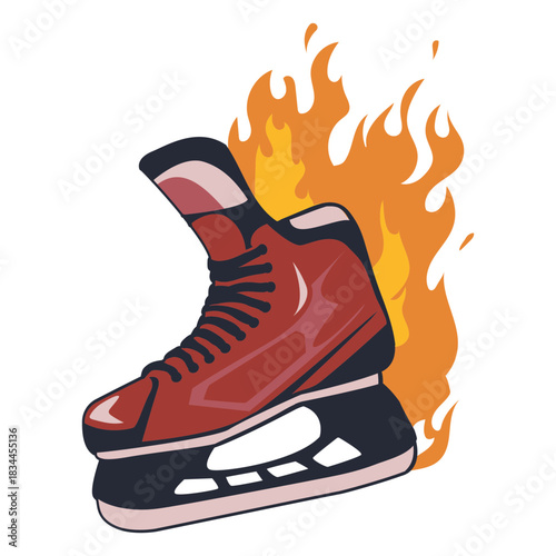Ice hockey skate on fire semi flat