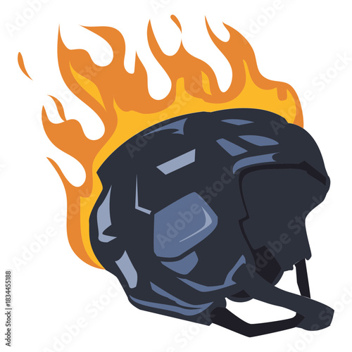 Ice hockey helmet on fire illustration