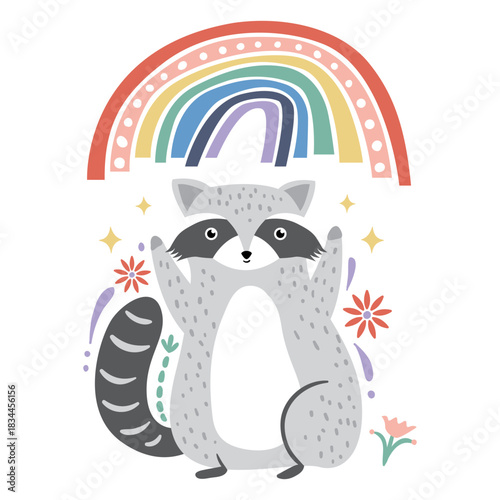 Racoon and rainbow flat