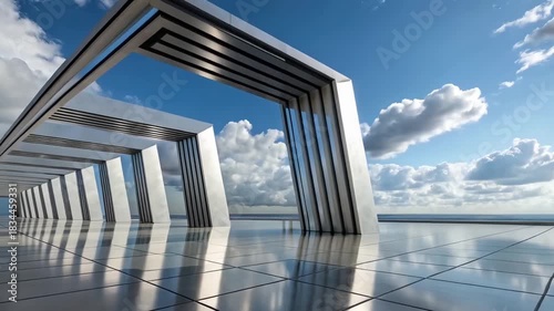 white and silver concrete structure on concrete floor against blue sky
