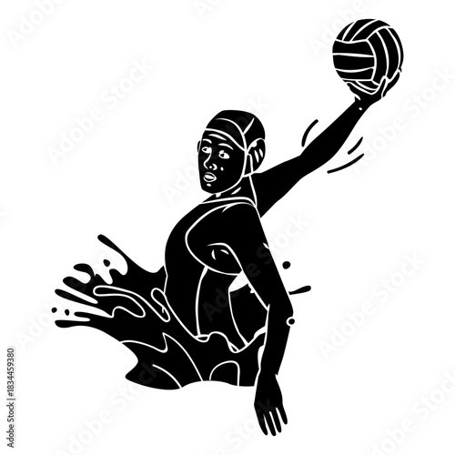 Waterpolo player jumping out of water cut out