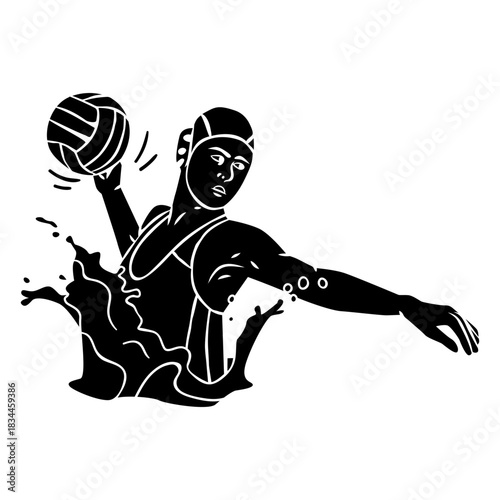 Waterpolo player throwing ball right handed cut out