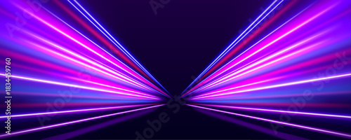 Radiant lines sweep across the frame, curving into smooth electric paths. Deep blue tones mix with sharp crimson glows. The motion forms a vision of rapid futuristic energy.