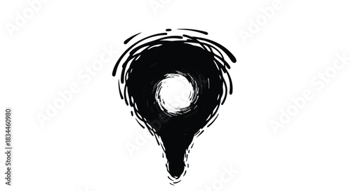 Abstract black swirl vortex symbol representing a dark void or destination