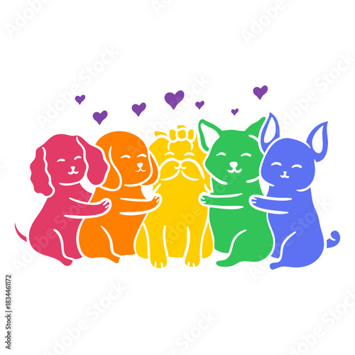Cute rainbow puppy dog friends