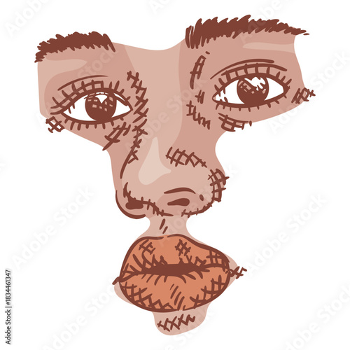 Girl eyes nose and mouth hand drawn