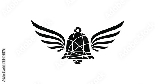 Symbolic winged bell represents communication, alert, or announcement
