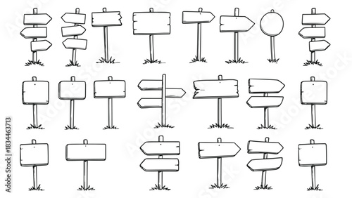 Hand drawn wooden direction sign boards collection