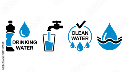 Stay hydrated with these refreshing water icons emphasizing clean drinking water and a healthy lifestyle, perfect for health and wellness campaigns