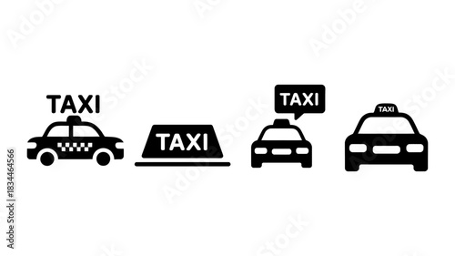 Taxi icon set for transportation apps and ride services, perfect for city guides or travel blogs, offering a clean and modern vector illustration