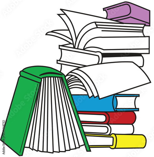 Stack of colorful books on a white table symbolizing learning and knowledge