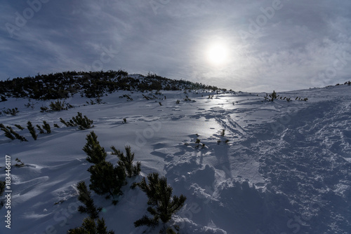 Fototapeta Naklejka Na Ścianę i Meble -  Frozen snow in the Western Tatras in winter. The area Lucna peak.