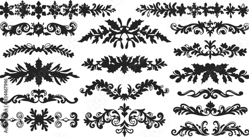 Hand Drawn Christmas and Winter Elements Trees Wreaths and Branches in a Simple Black and White Style