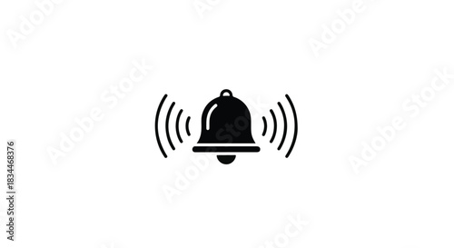 Notification alert bell icon with sound waves ringing loudly on white background, symbolizing announcement, alarm, or message