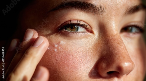 Close-up View of a Woman Applying Skincare Product During Daytime Routine With Natural Light Enhancing Her Features