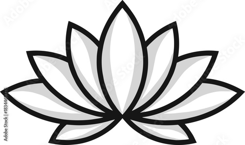 Elegant lotus flower design with layered white and gray petals symbolizing purity, mindfulness, wellness, and spiritual growth