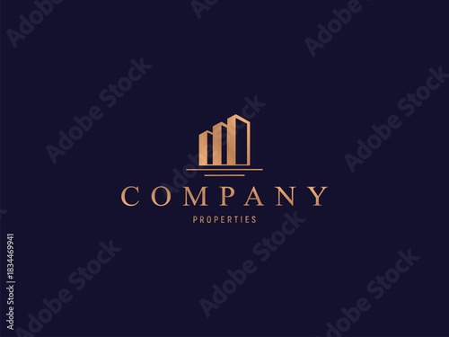 Elegant Gold Minimalist style Building Design for Real Estate and Property Business Mark