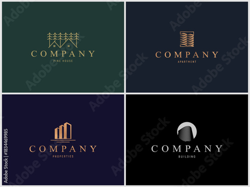 Set of Elegant Line Art home and building Design Template for Real Estate, Residential mark, etc