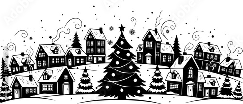 Christmas, Winter village, Silhouette, Houses, Christmas
