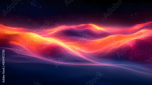 Vibrant cosmic nebula glows with fiery energy against a starry night sky.