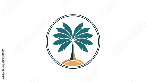 Palm tree in a circle logo design on a white background.
