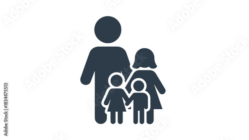 Illustration of a family with two children standing together.