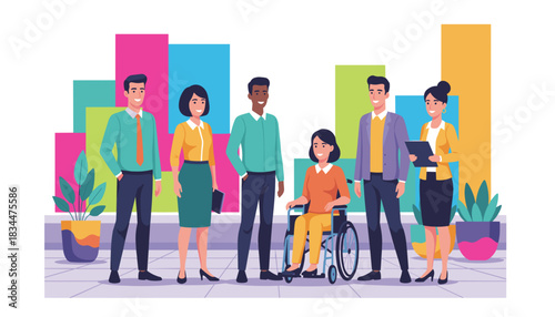 Inclusive business team with growth charts Diversity equality and corporate success concept