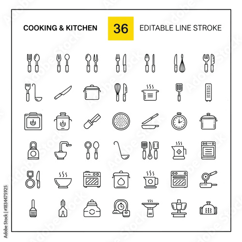 Cooking and kitchen icon set editable line stroke vector illustration perfect for app and web design