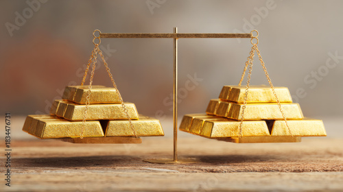 Balanced golden bars on a scale representing financial equilibrium