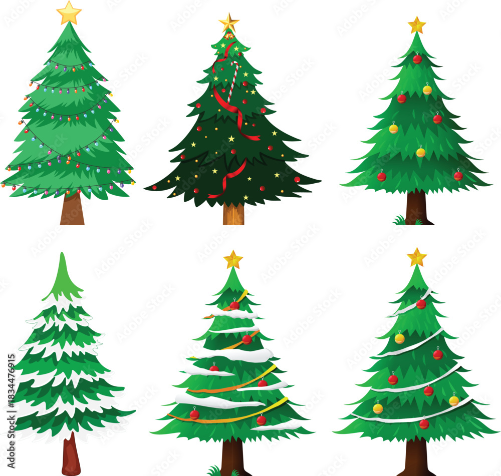 Fototapeta premium Marry Christmas Poster template Vector illustration tree fruit toffee gift tree set happy Christmas day tree set