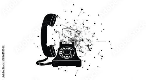 Retro telephone connected to a network of abstract digital connections