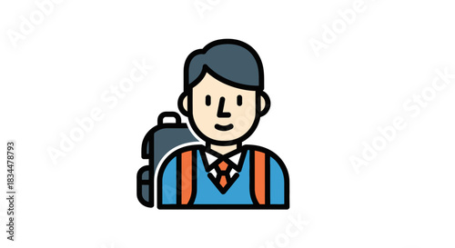 Cartoon illustration of a young male student with a backpack.