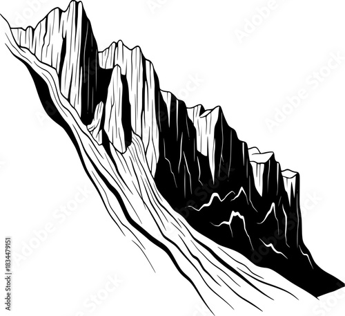 Black silhouette of a majestic glacier ice formation
