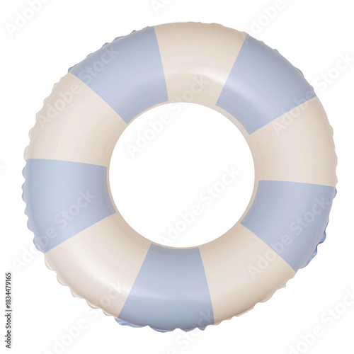 Blue and white inflatable swim ring for beach and pool fun