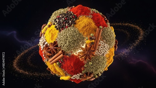 Vibrant spice orb with swirling accents