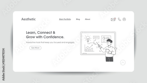 Man presenting business growth chart on whiteboard in modern website design presentation graph