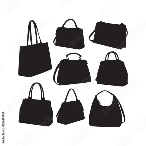 Handbags Silhouettes Collection, Handbag Silhouette, Fashion Accessory Vector, Bag Illustration