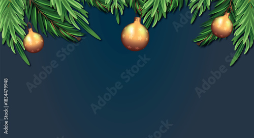 Christmas Tree Branches with Golden Ornaments Decoration