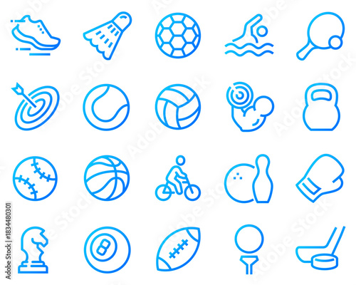 Simple Set of Sports Equipment Related Vector Line Icons. Contains such icons as Football Soccer, Bodybuilding, Jug and more.	