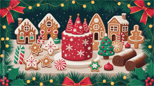 Gingerbread house village winter season holiday baking with sweet decorations