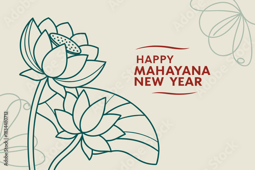 Elegant lotus flowers design with greetings for Mahayana New Year